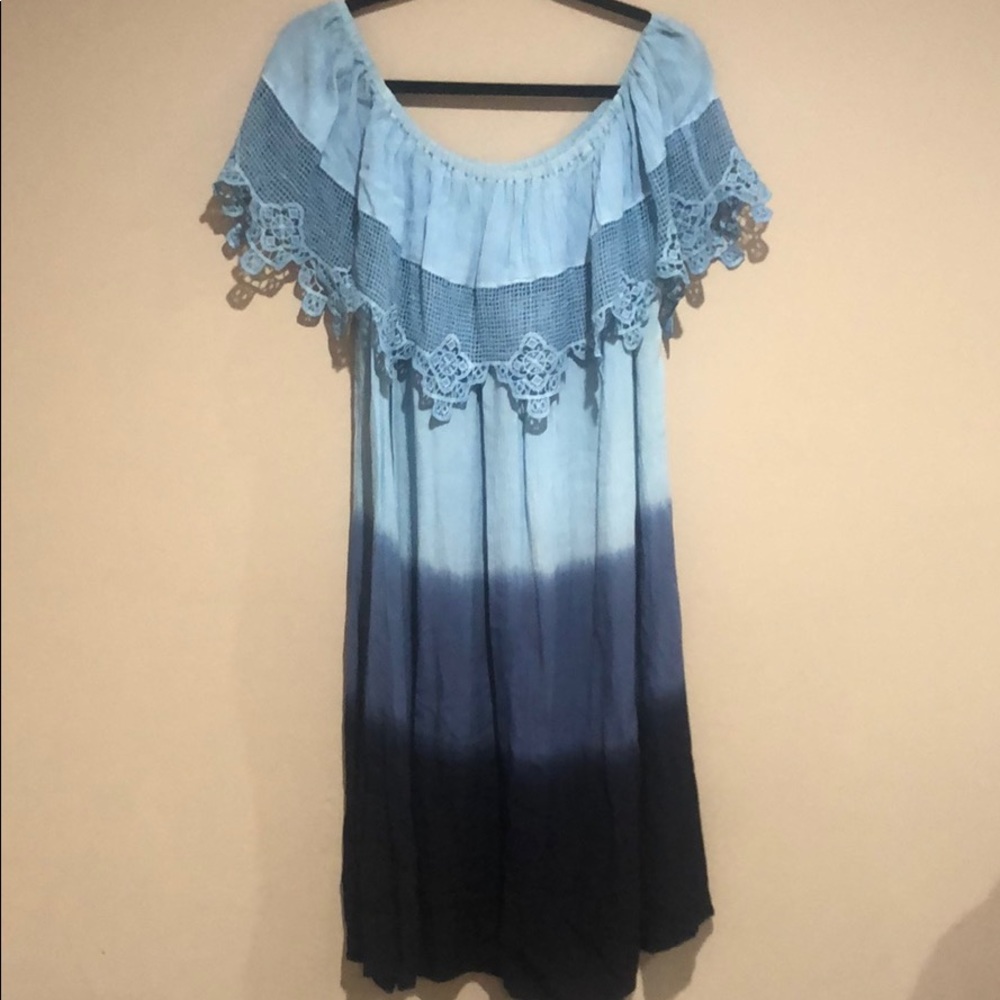 Avenue Blue DipDyed Crochet Off the Shoulder Dress